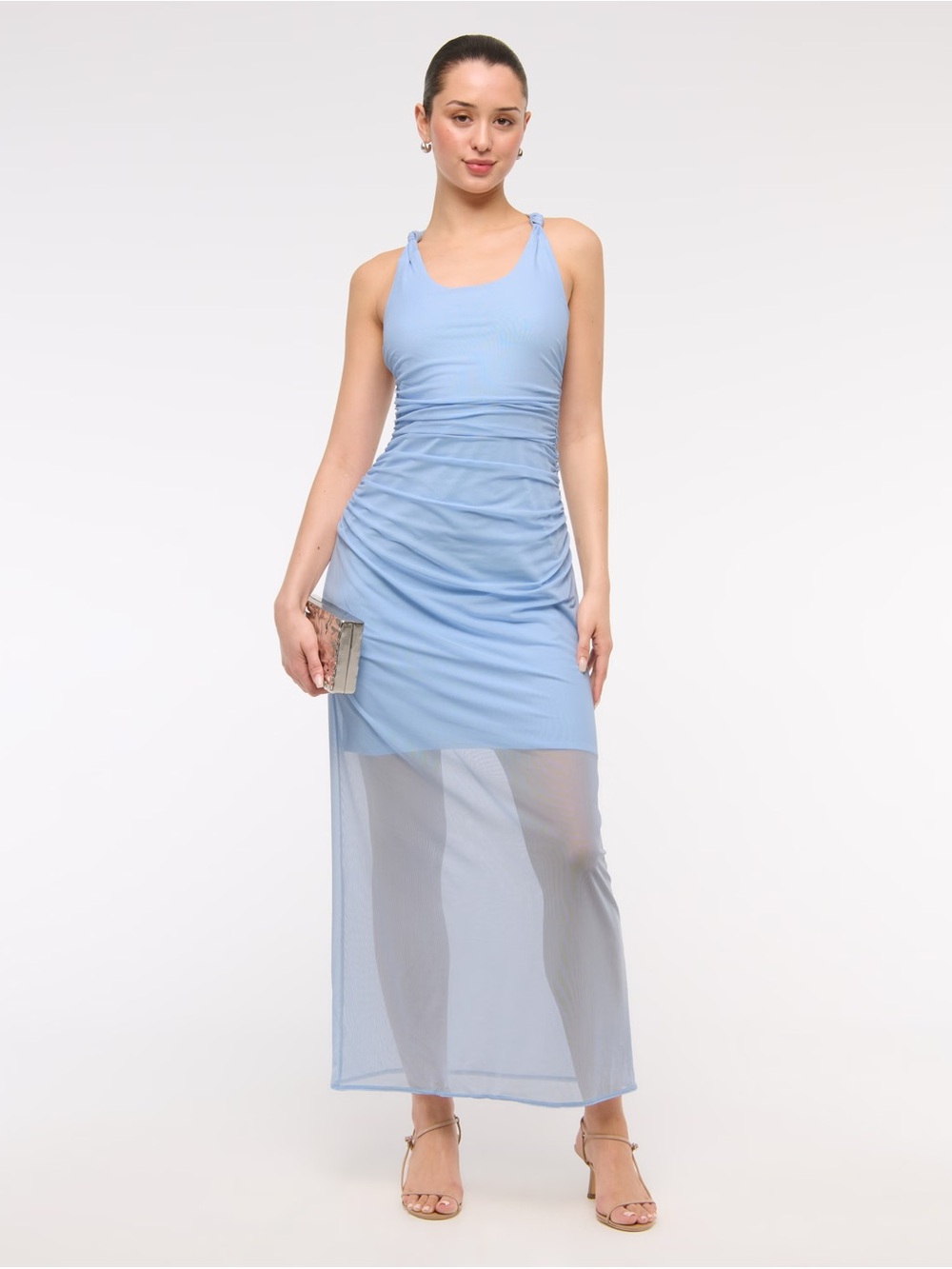 Abercrombie & Fitch Light Blue Sheer Ruched Maxi Dress